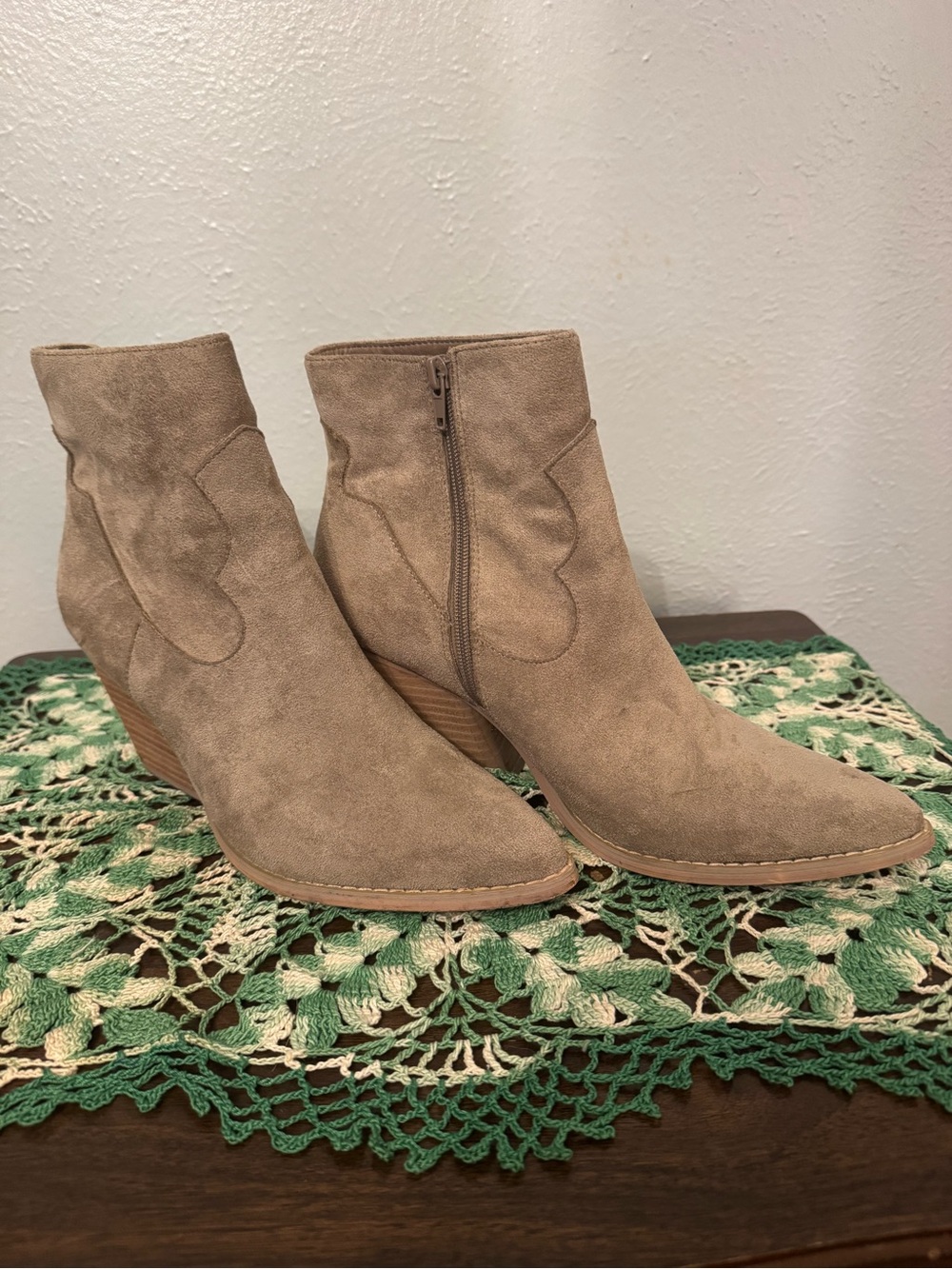 Women's Taupe Suede Ankle Booties with Side Zip